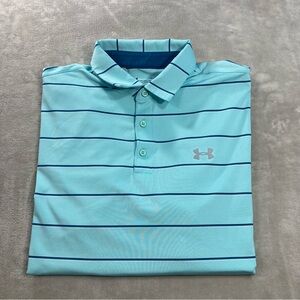 Under Armour Loose Heat Gear Blue Striped Play Off Polo Shirt Men's Sz XL
